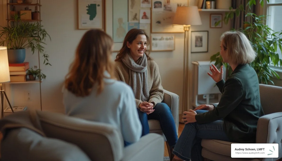 Couple in therapy session with counselor - relationship counselor near me