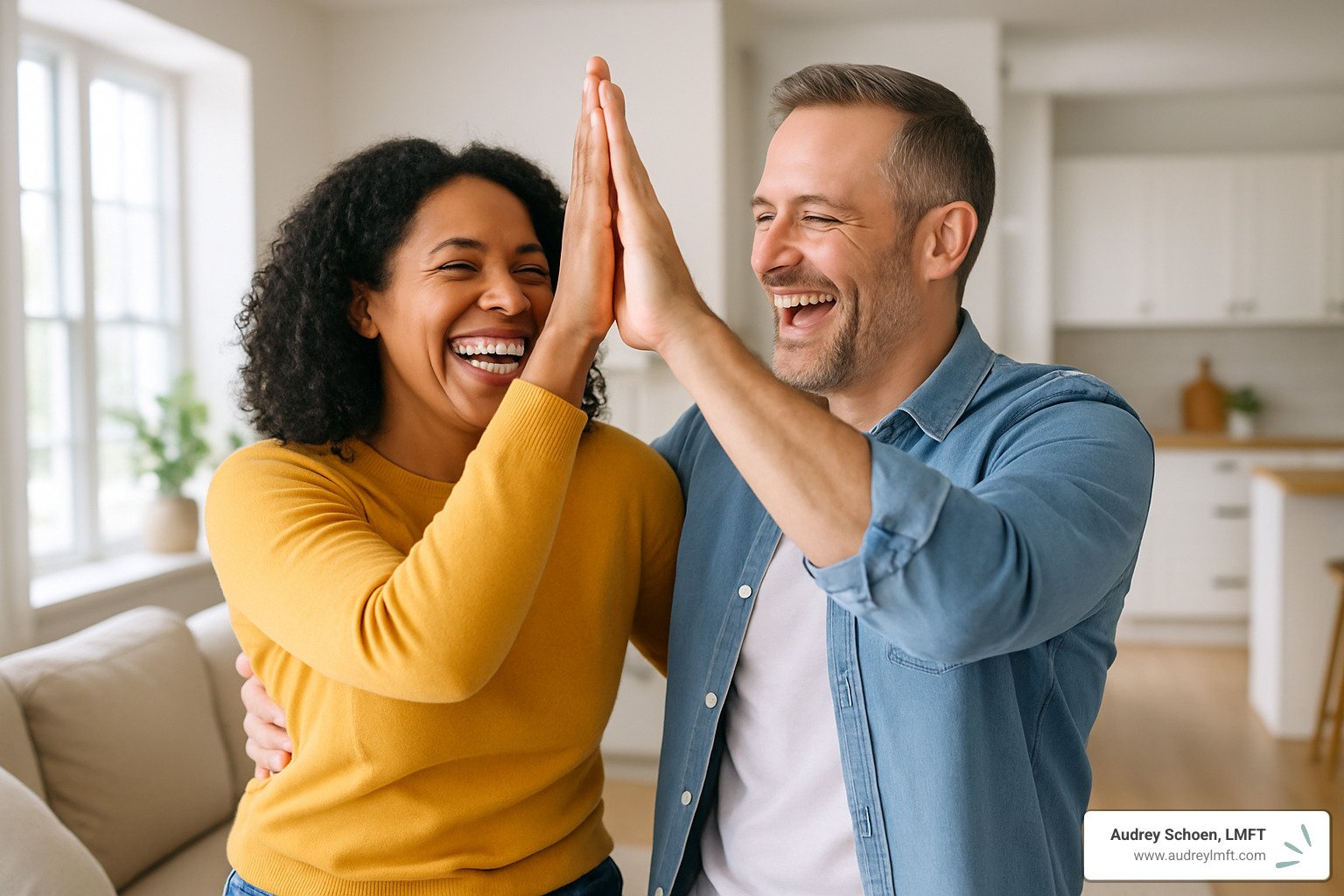 couple celebrating progress - what is relational life therapy