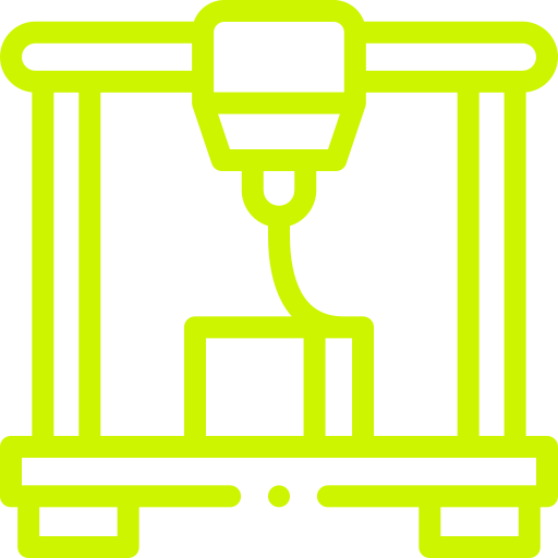 Icon of a 3D printer printing an object.