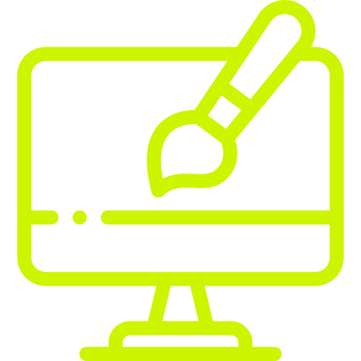 Icon of a computer monitor with a paintbrush, representing digital art or graphic design.