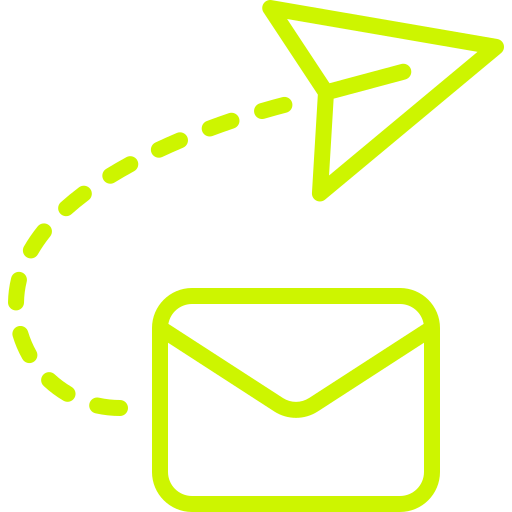 Outline of an envelope with a paper airplane flying above it, indicating sending or email communication.