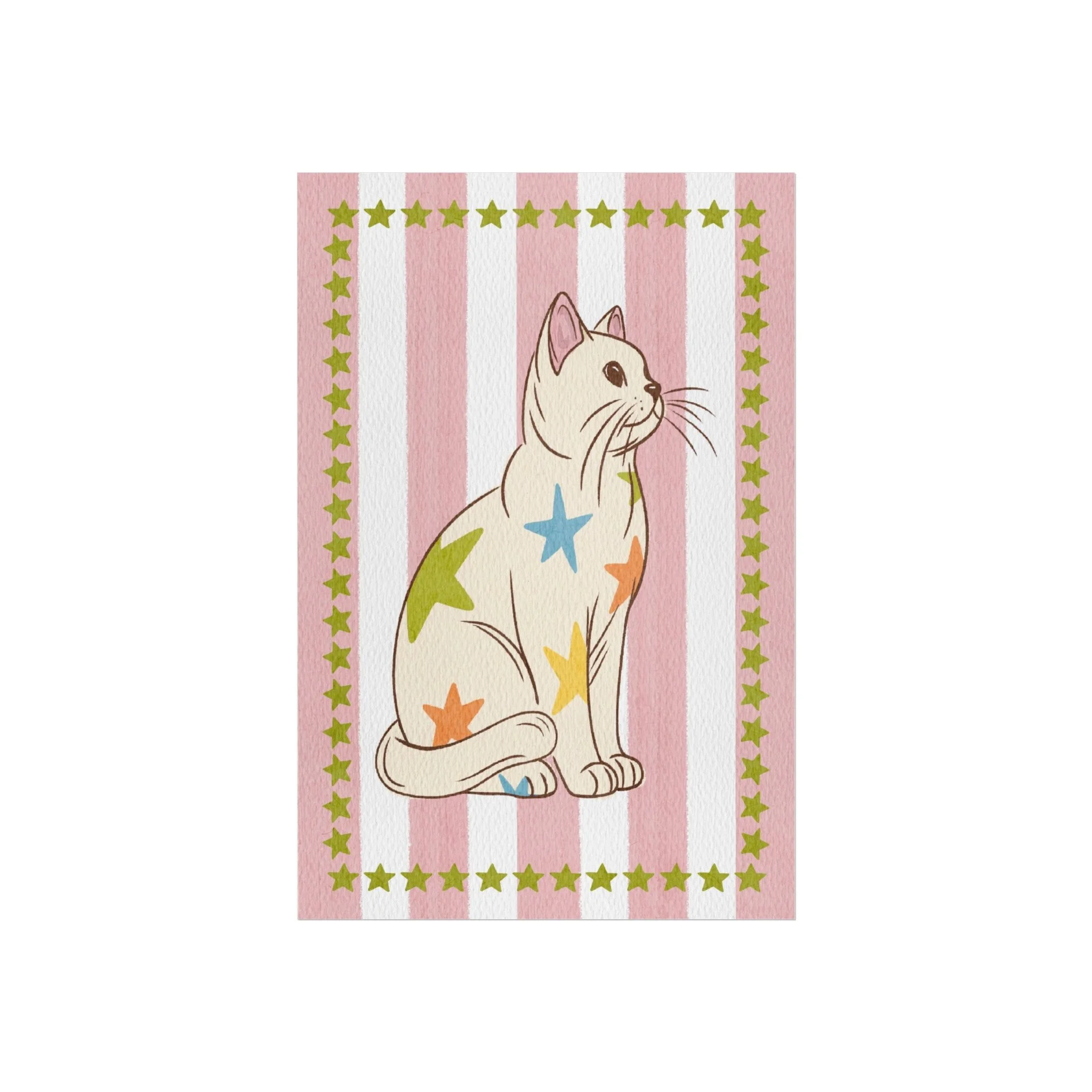 Whimsical Striped Cat Print - 8x12