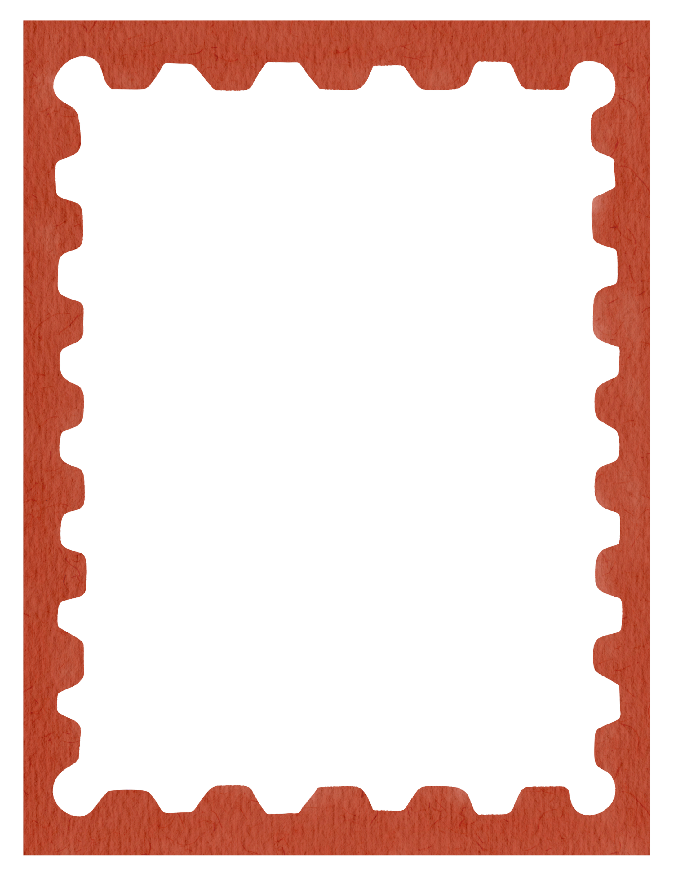 The border of a postage stamp in the color red with watercolor paper texture.