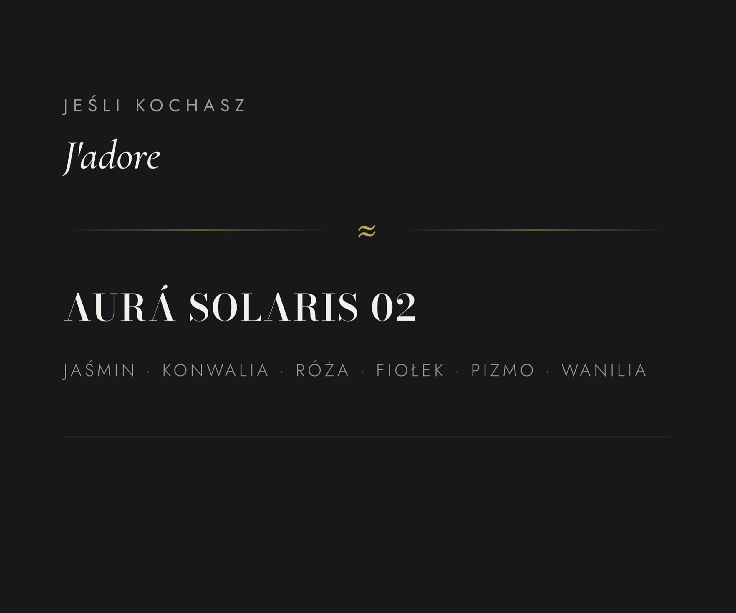 Black background with centered text in Polish and English promoting the song 'Aura Solaris 02' by Jeśi Kochasz, with additional names listed at the bottom.