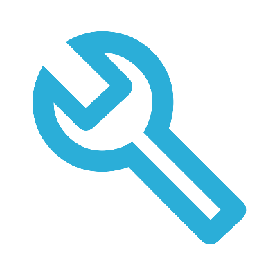 A simple graphic icon of a wrench to represent building sustainable systems.