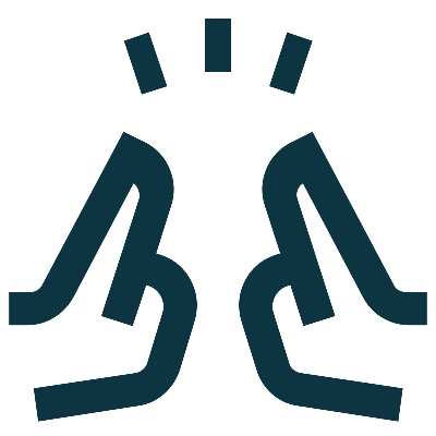 A simple graphic icon of hands cheering to represent relational hope.