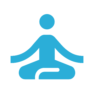 A simple graphic icon of a person in a yoga stance to represent professional development.