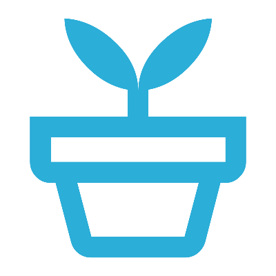A simple graphic icon of a potted plant to represent cultivating servant leadership.