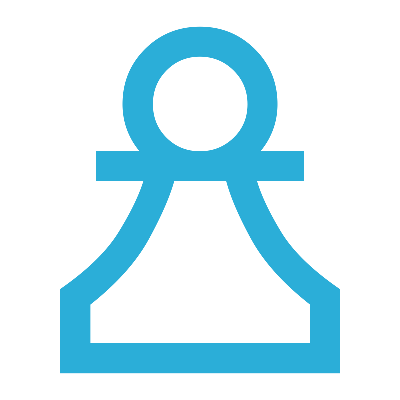 A simple graphic icon of a chess pawn to represent strategic systems development.