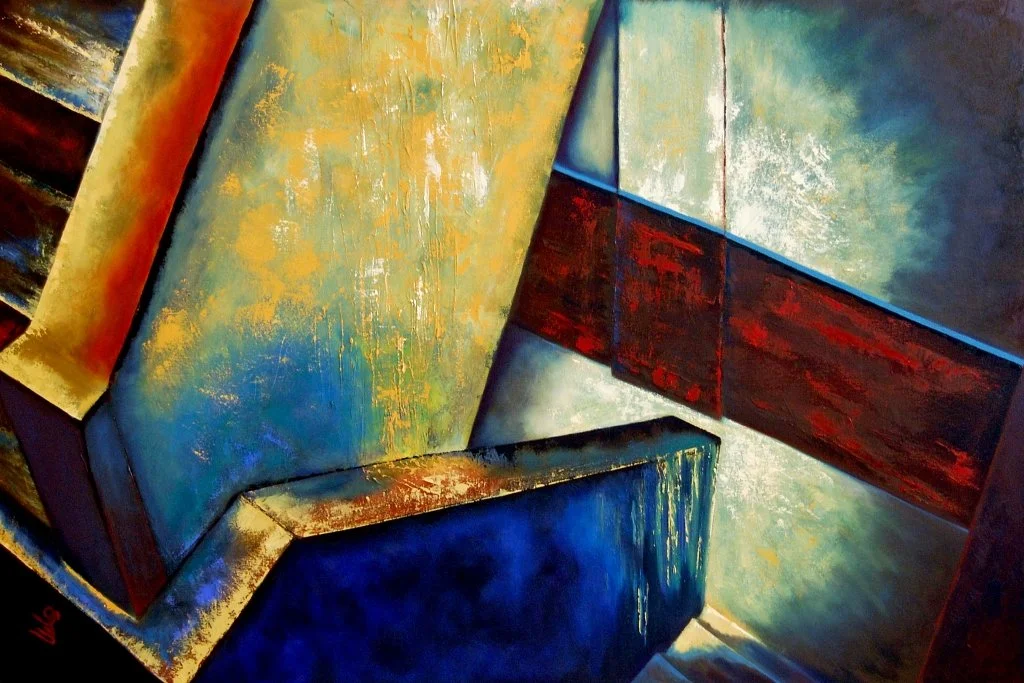 View From a Stairwell, oil on 24x38 canvas