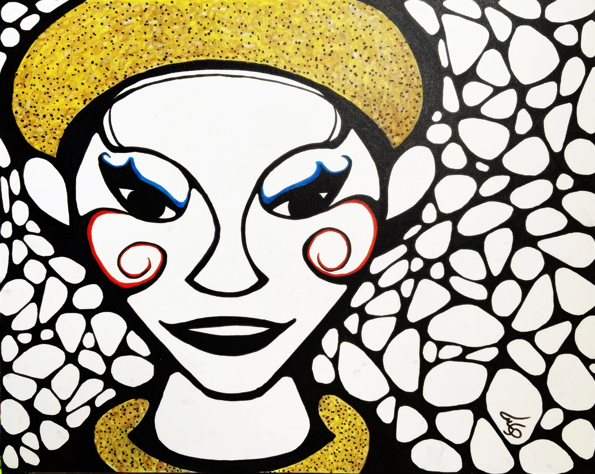 The Yellow Beret, acrylic paint/marker on 16z20 canvas