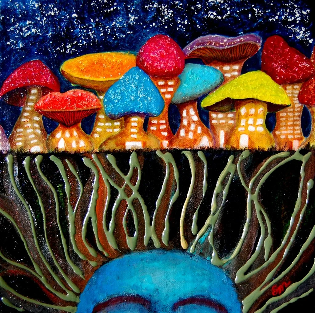 Shrooms on My Mind, acrylic on 25x25 canvas (Sold)