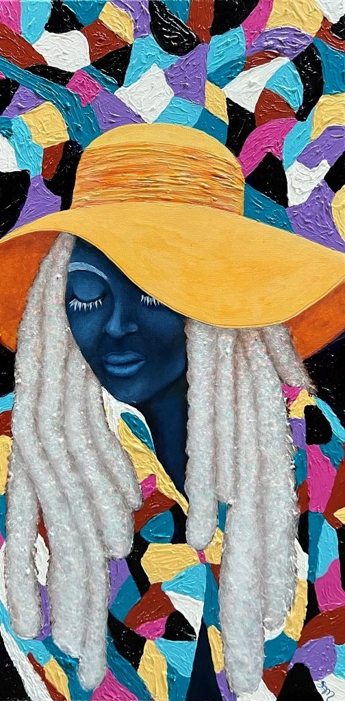 The Girl in the Yellow Hat, acrylic on 15x30 canvas (SOLD)
