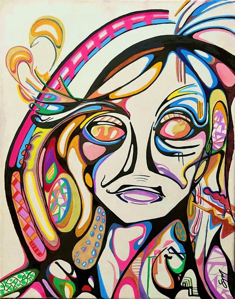 Doodle with a Curl, acrylic marker on 18x24 canvas