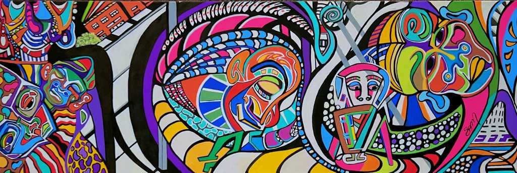 Lost in Doodle, acrylic marker on 12x36 canvas