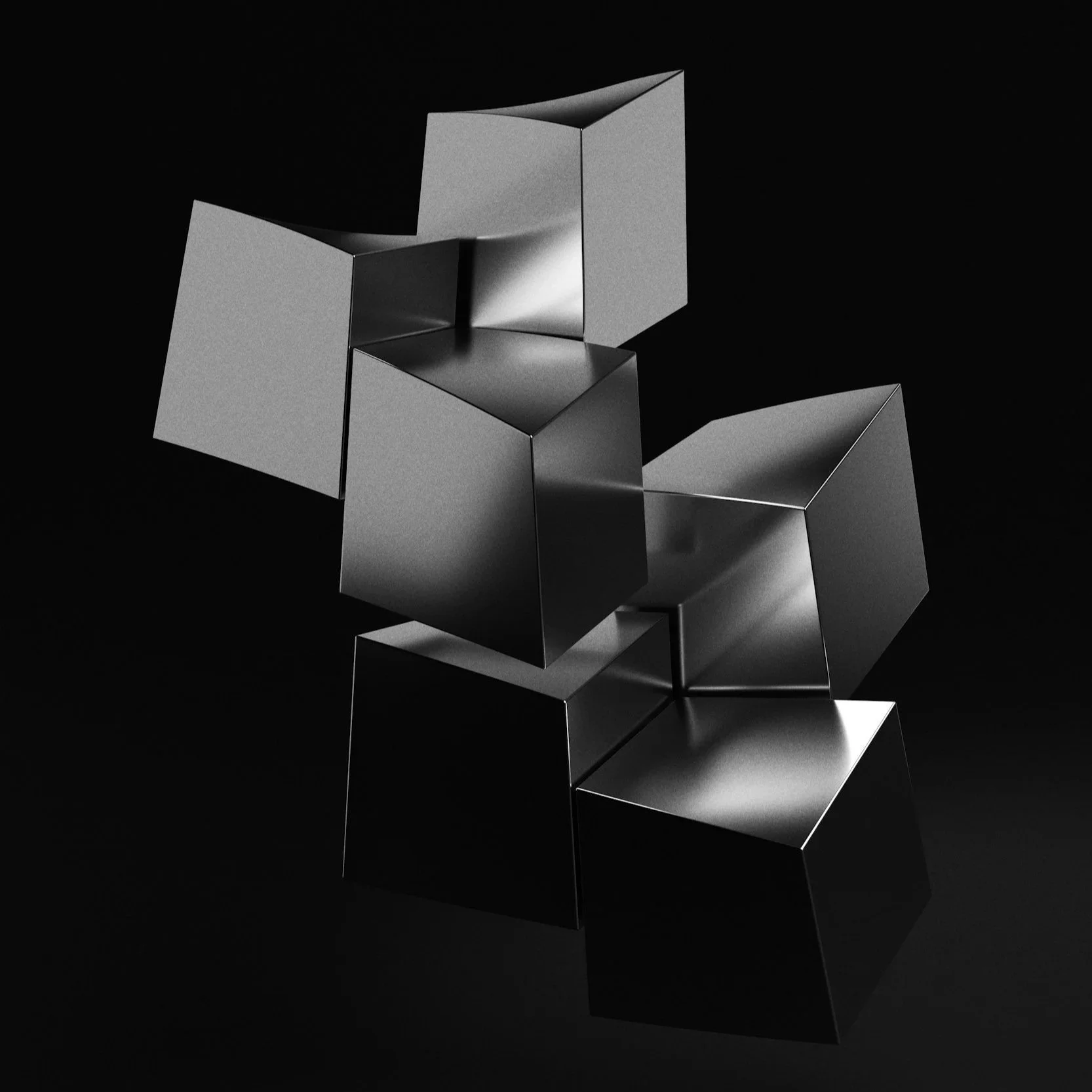 Silver geometric cubes arranged vertically against a black background.