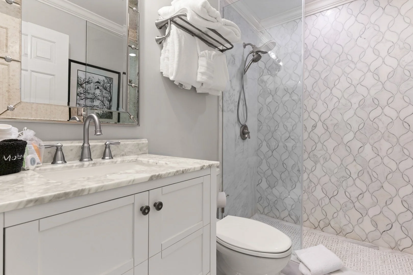 2nd floor hall bathroom with marble shower