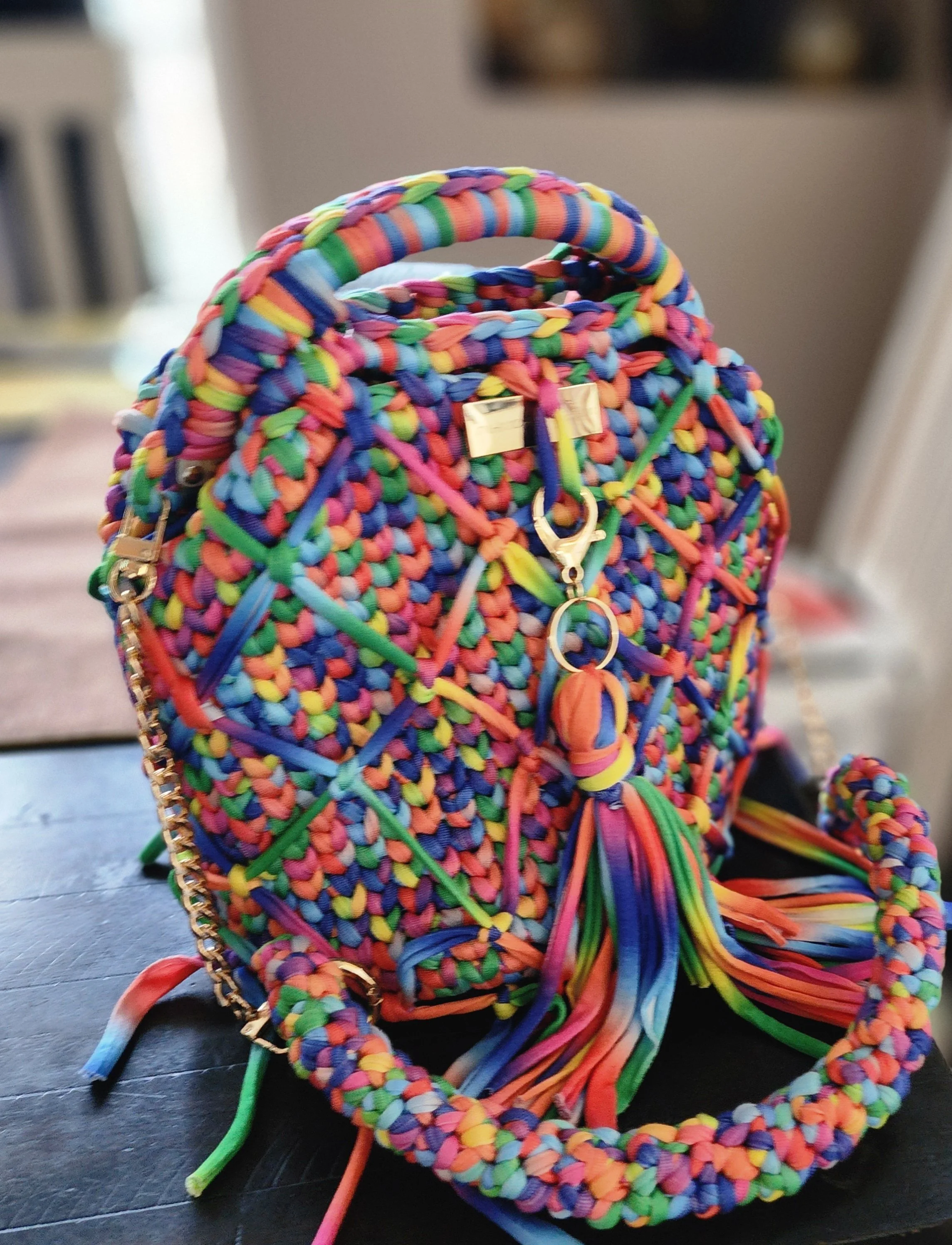 Crochet Rainbow Bucket Bag