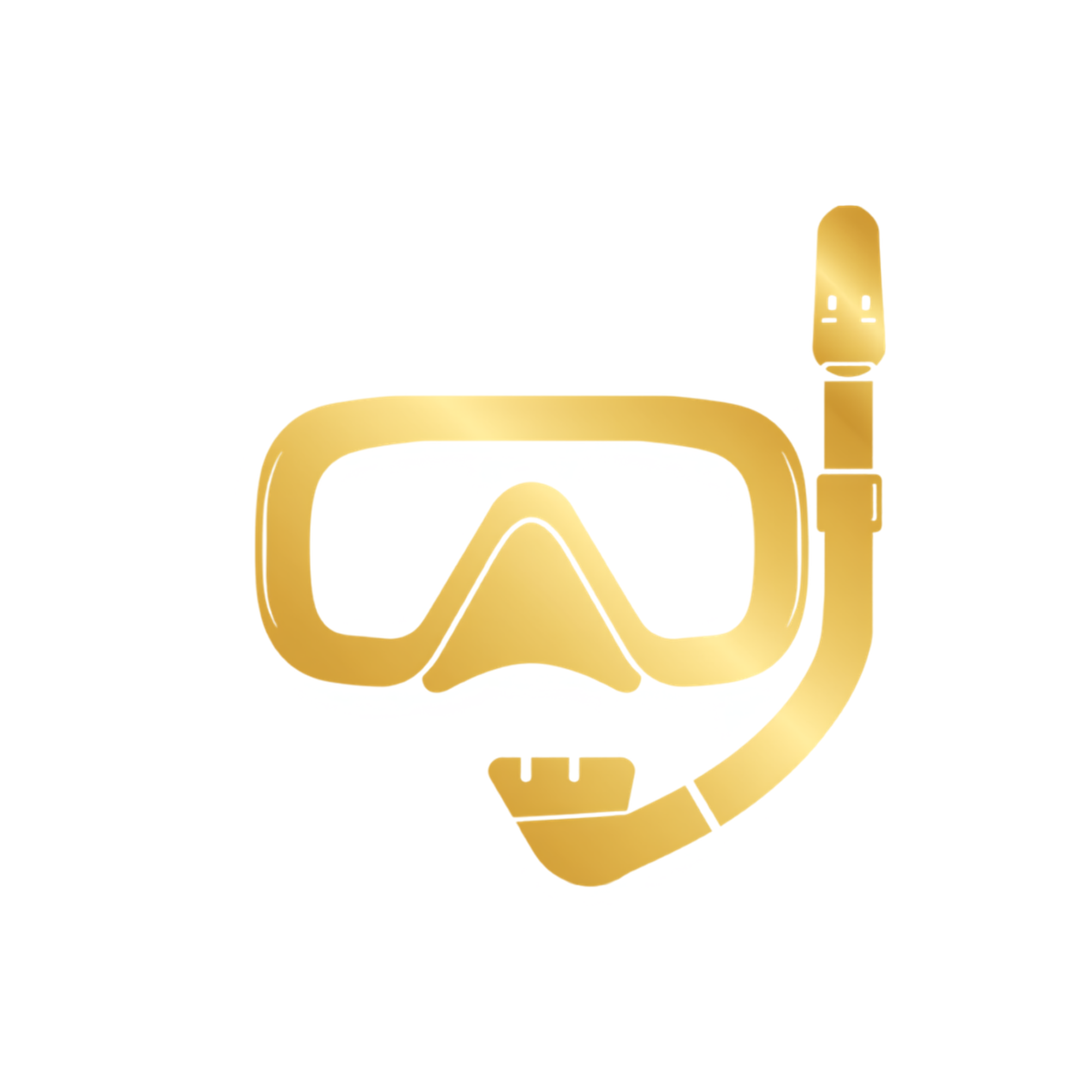 Gold-colored round snorkeling mask with a snorkel attached to the side.