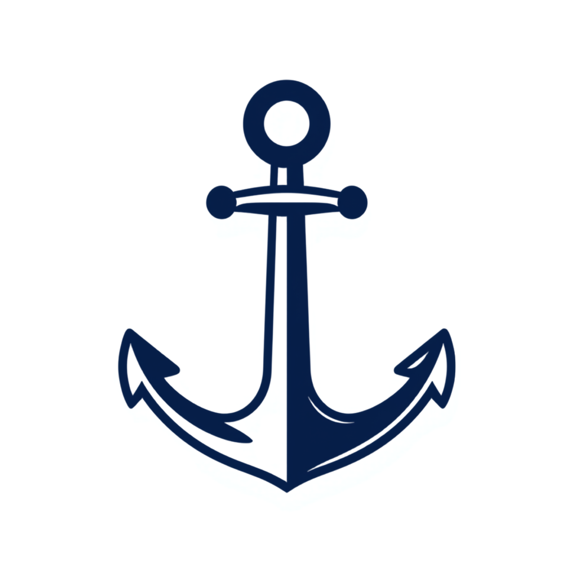 Stylized navy blue anchor with a rope intertwined around it.