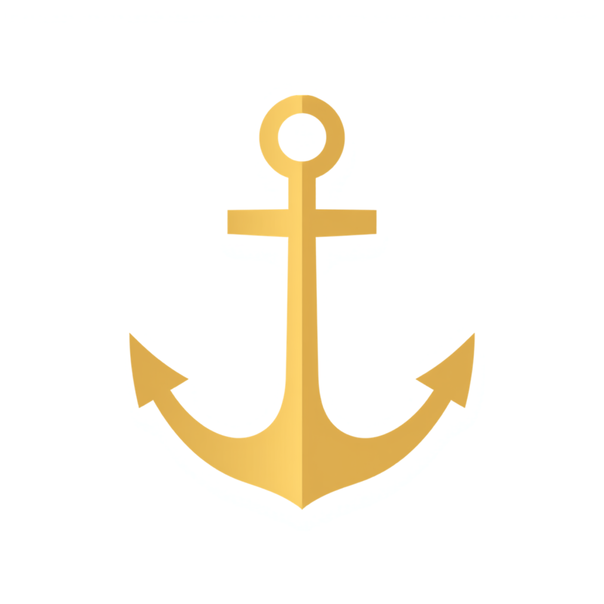 A digital rendering of a stylized golden anchor with a circular top, vertical shank, horizontal crossbar, and curved flukes at the bottom.