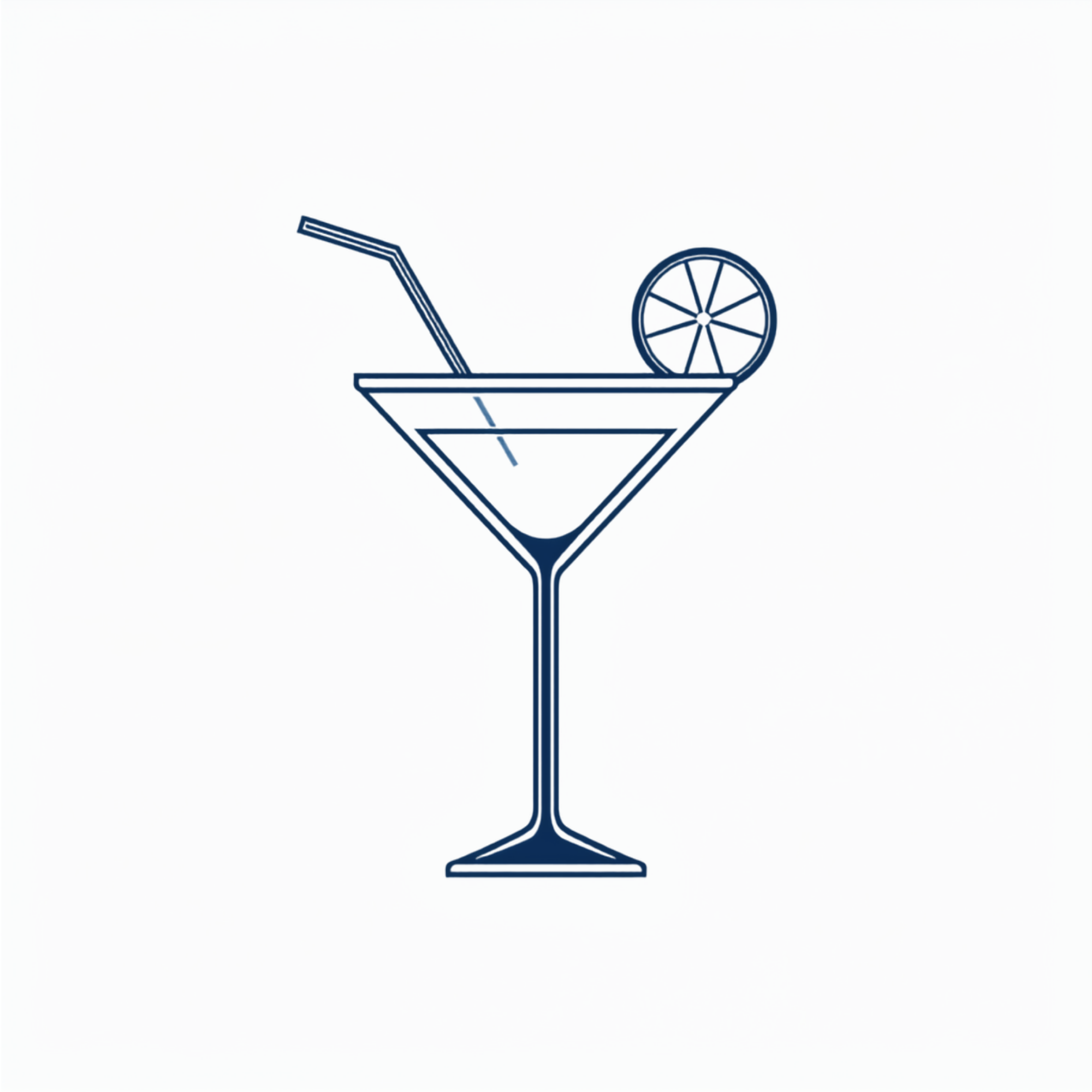 Simple line drawing of a cocktail glass with a lemon slice and straw.