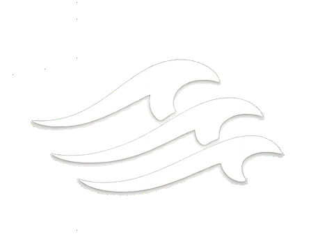 White stylized waves on a black background.