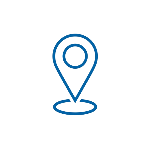 Blue location pin icon on a black textured background