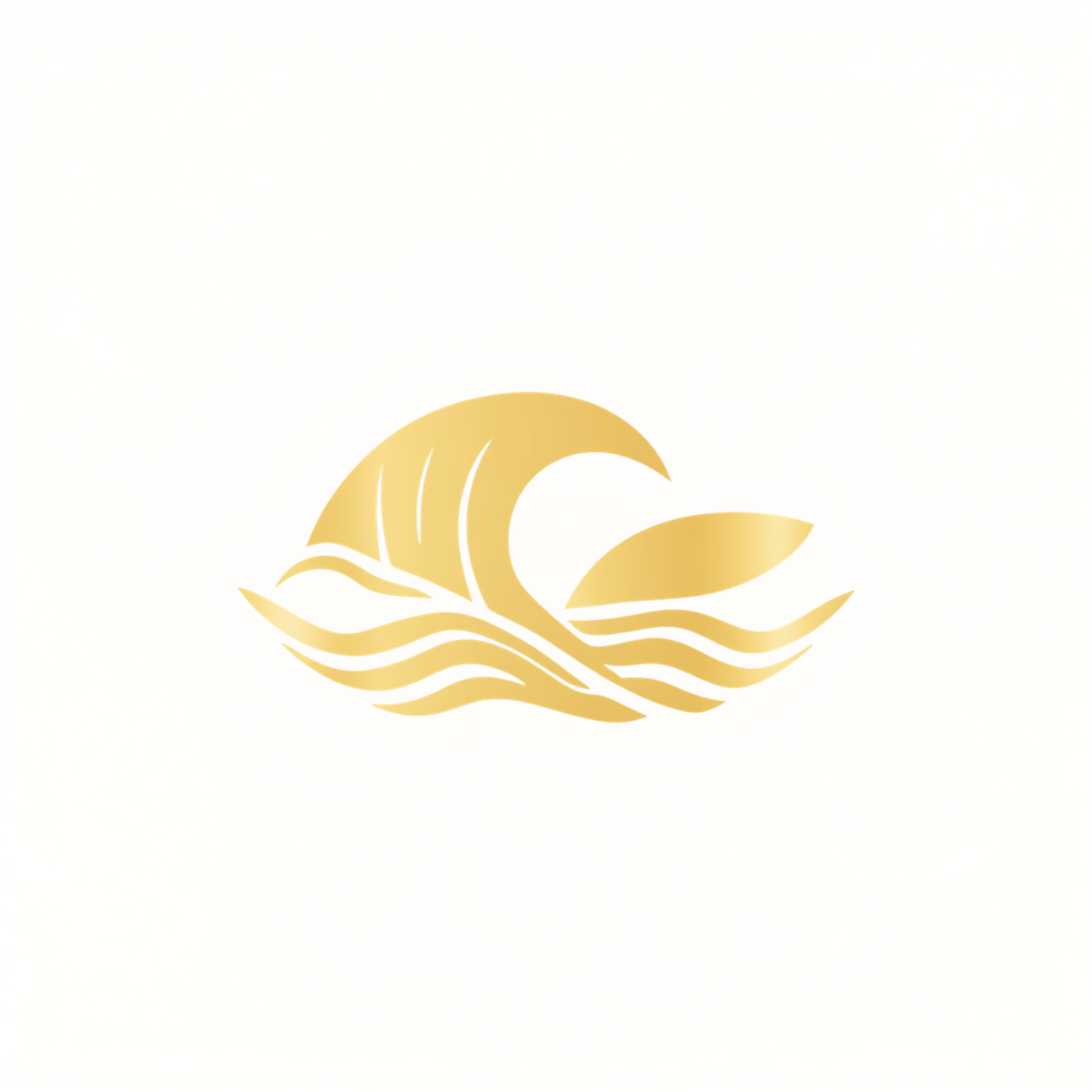 A golden title or logo design with stylized waves underneath on a white background.