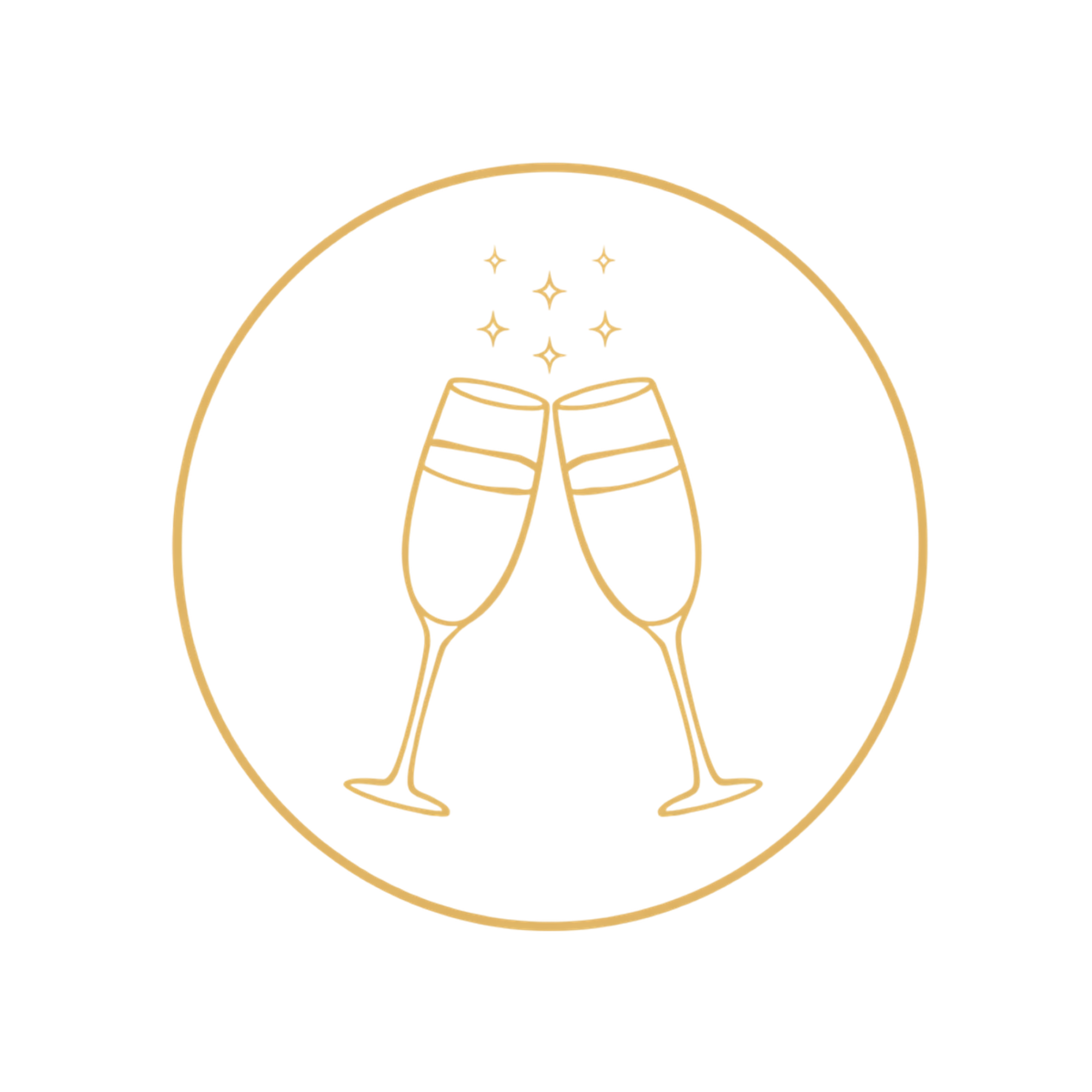 A logo with a black background that features a gold circle outline, a red semicircular shape inside the circle, and a geometric shape resembling an open book or fan at the bottom, all outlined in gold.