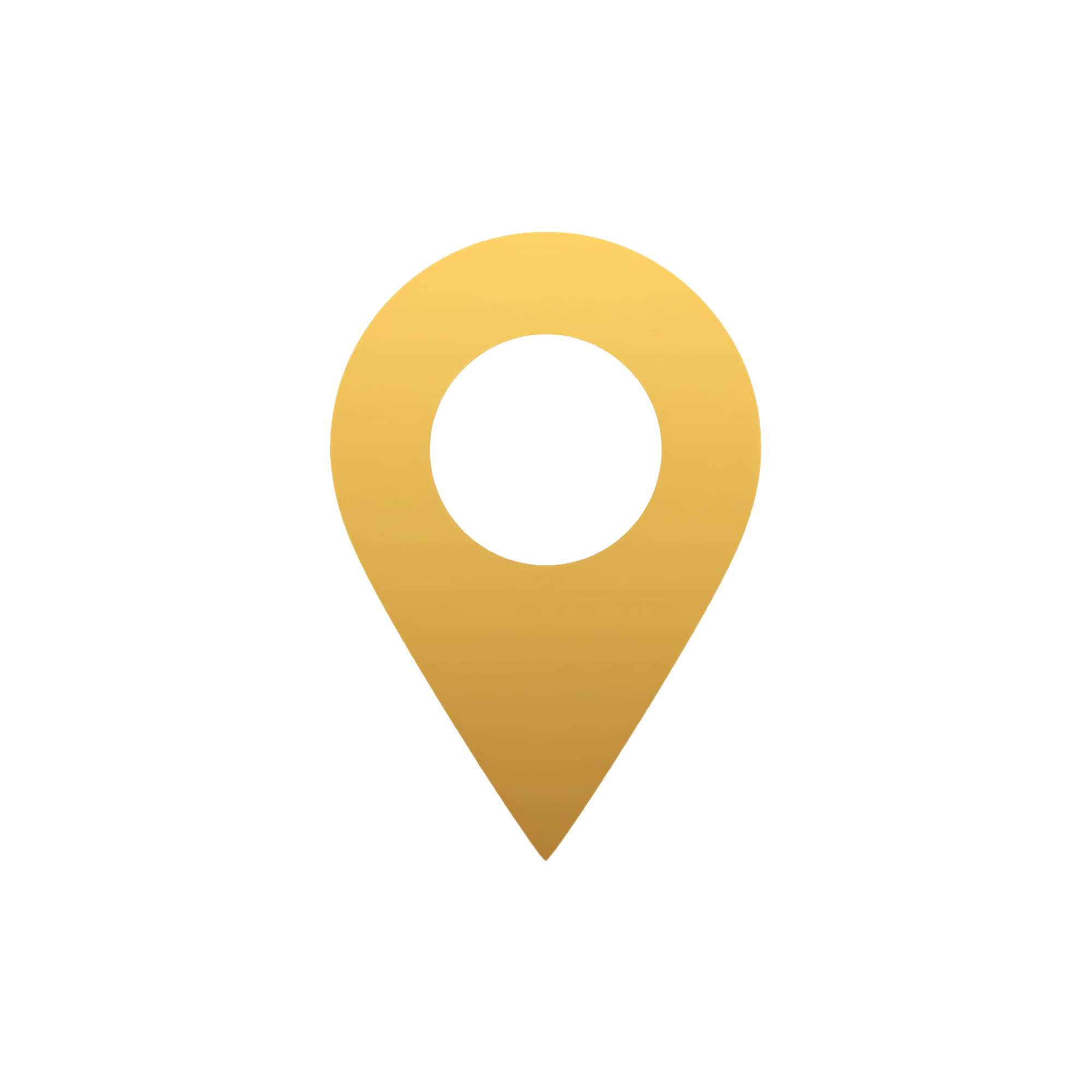 A gold and white circular icon resembling a location pin. The background is a light beige gradient.