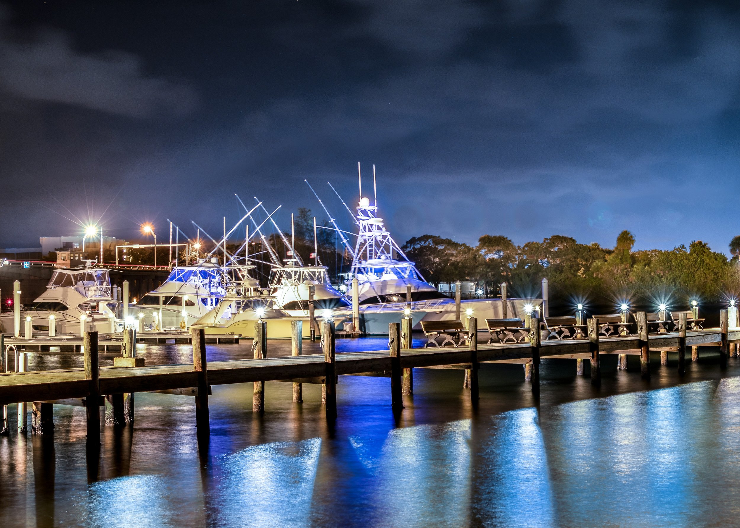Juiter Florida boat dock at night