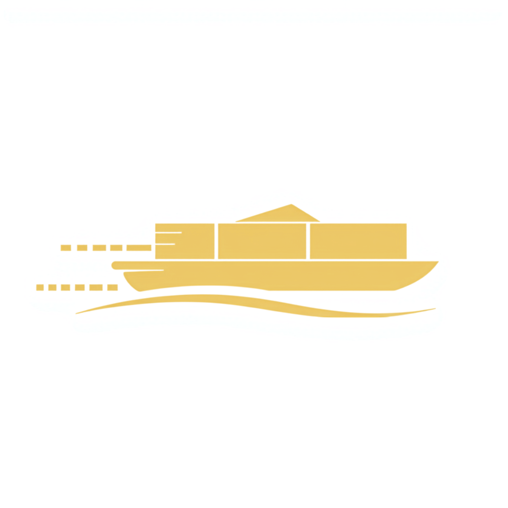 Illustration of a house with a gabled roof, set on a stylized landscape with horizontal lines representing the ground or water, all in gold color against a white background.