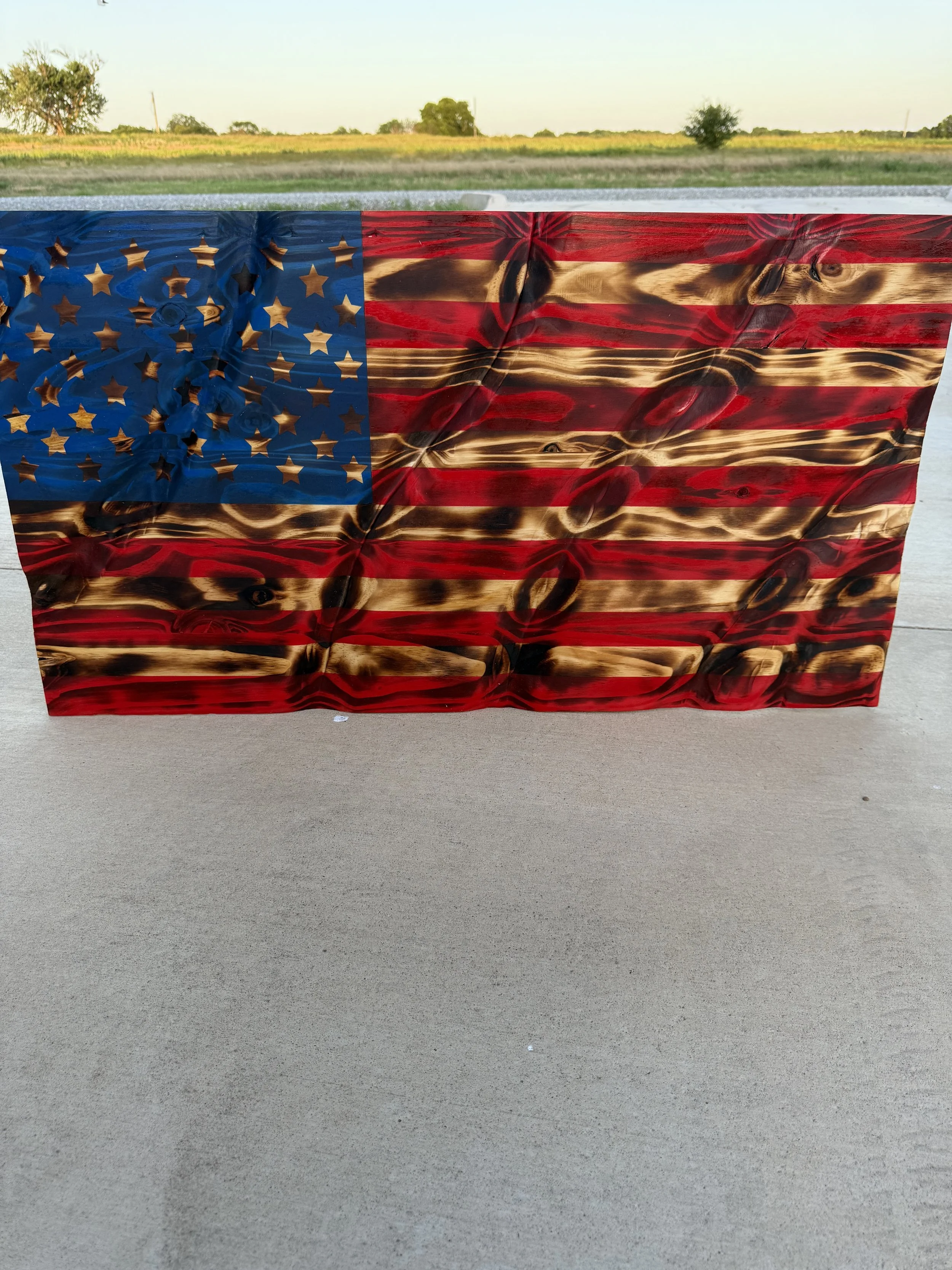 Handcrafted American Flag/ Natural Burn / Contour line