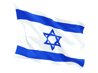 Flag of Israel with blue and white stripes and a blue Star of David in the center.
