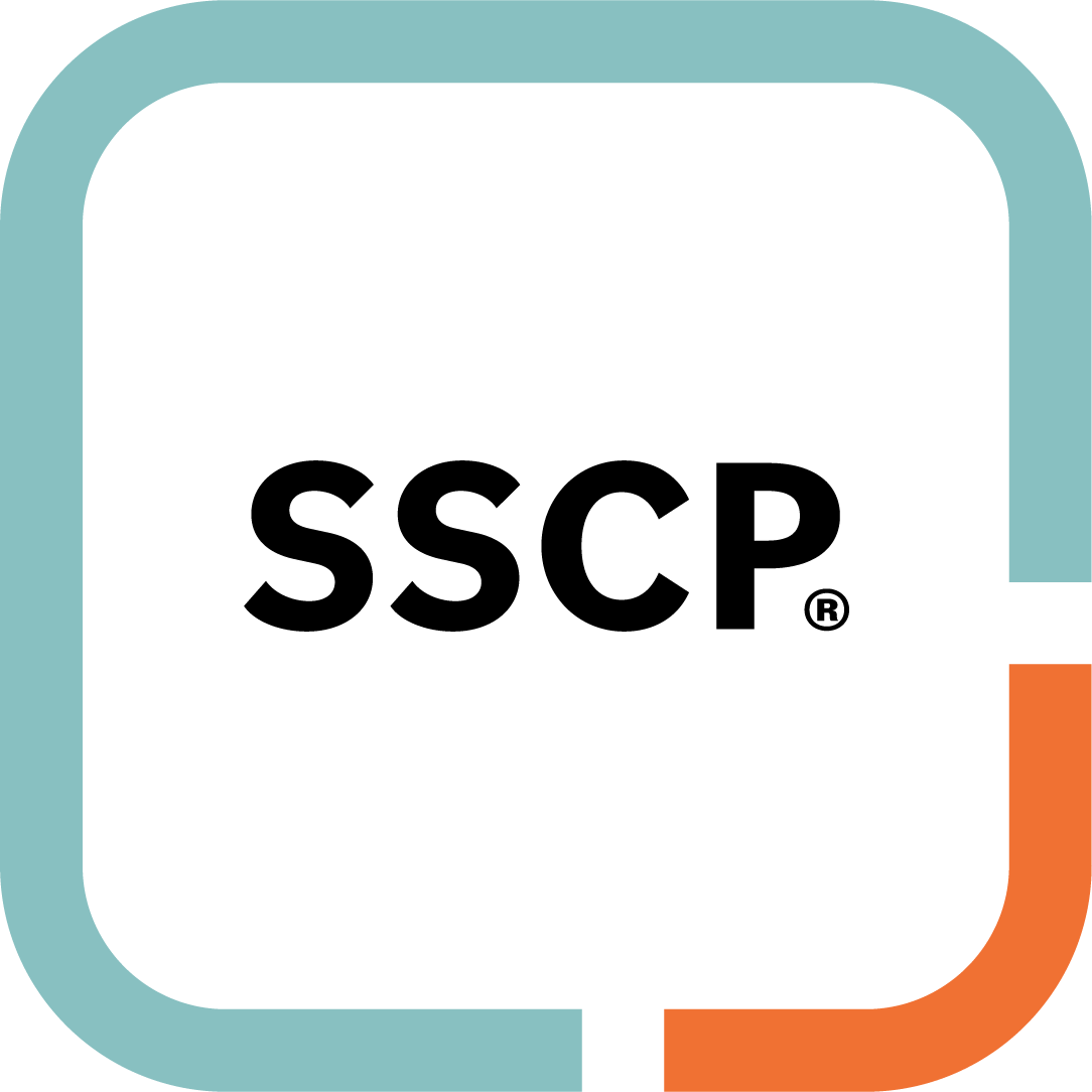 Carbon Cyber Consulting - The logo of SSCP with black text on a white background, framed by a rounded square border with teal, orange, and light gray colors.