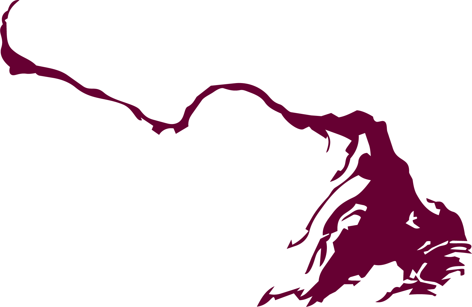 Map of the island of Santorini, Greece, showing its shape and coastal outline in dark purple against a black background.