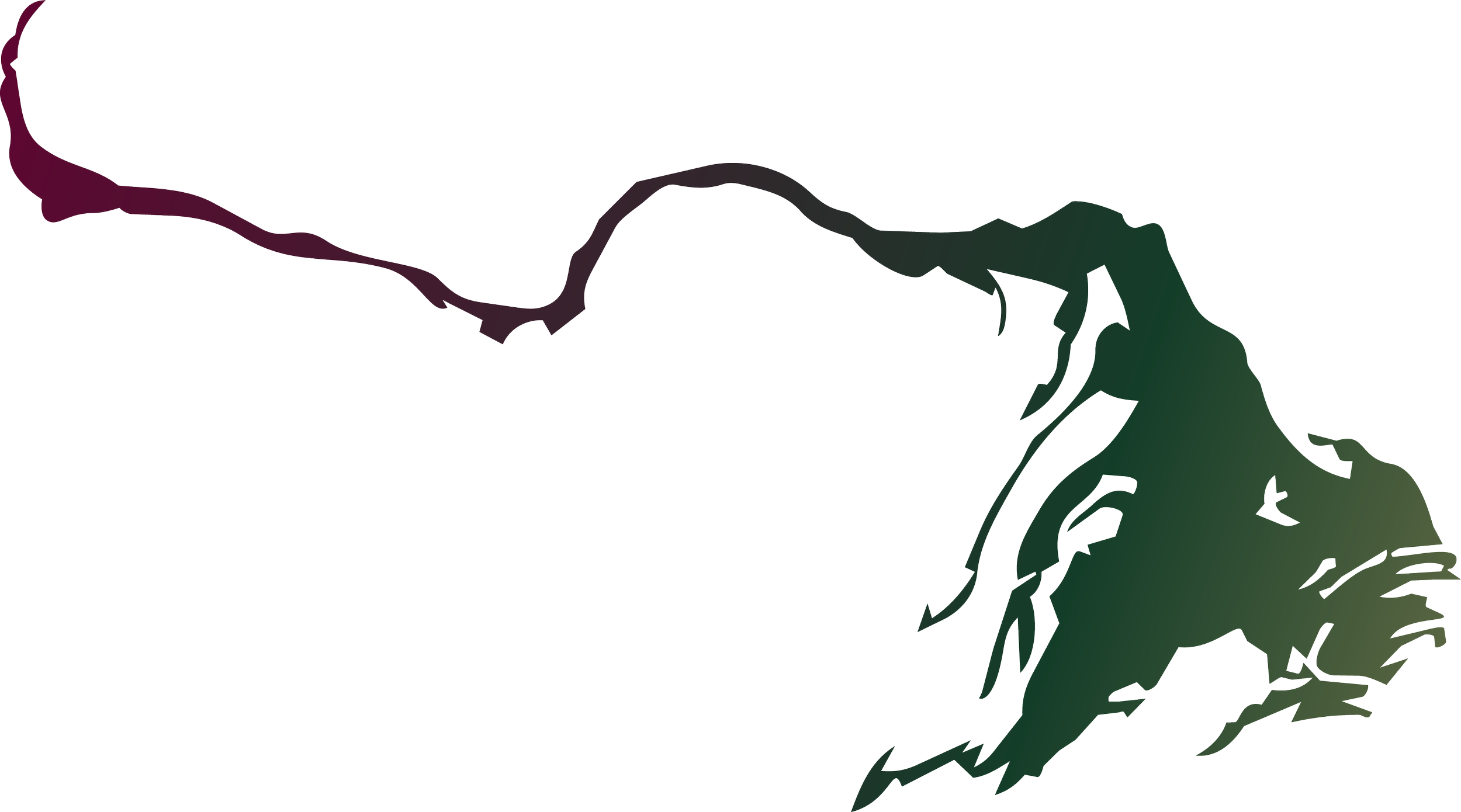 Abstract black and green lines forming a stylized image of a mountain and trees.