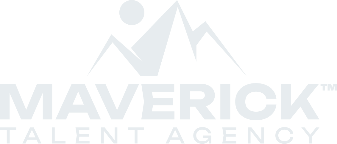 Logo for Maverick Talent Agency with stylized mountain peaks and a sun.