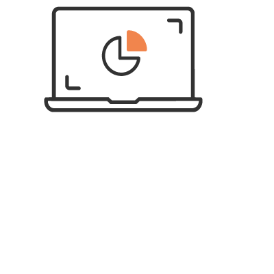 Outline of a laptop displaying a pie chart on the screen.