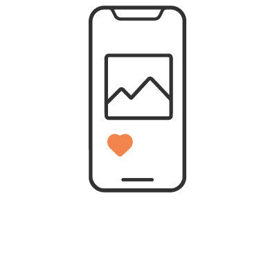 Smartphone with a heart icon and a photo or graph display on the screen.