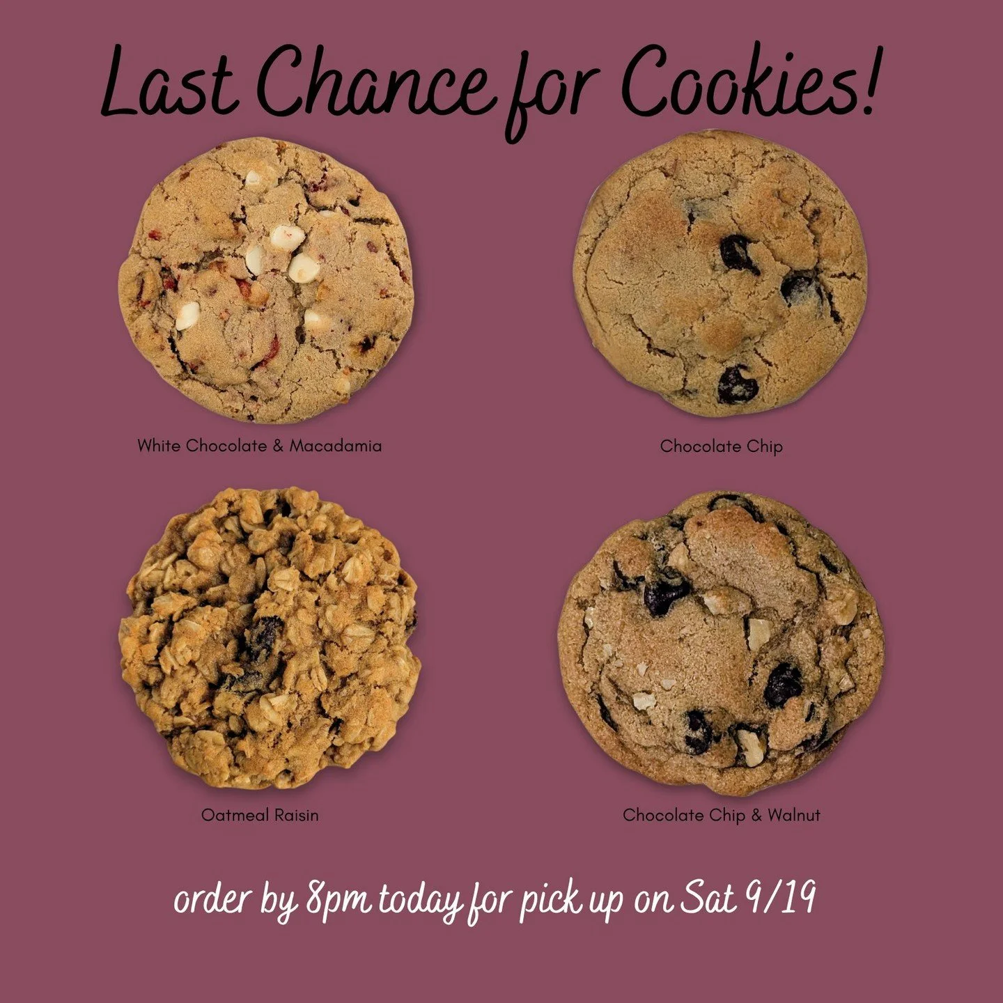 Cookie pre-order form closes at 8pm today!

Mix and match your favorite flavors in a box of 6 or 12

Link to the order form is in our bio 🍪

#vegancookies