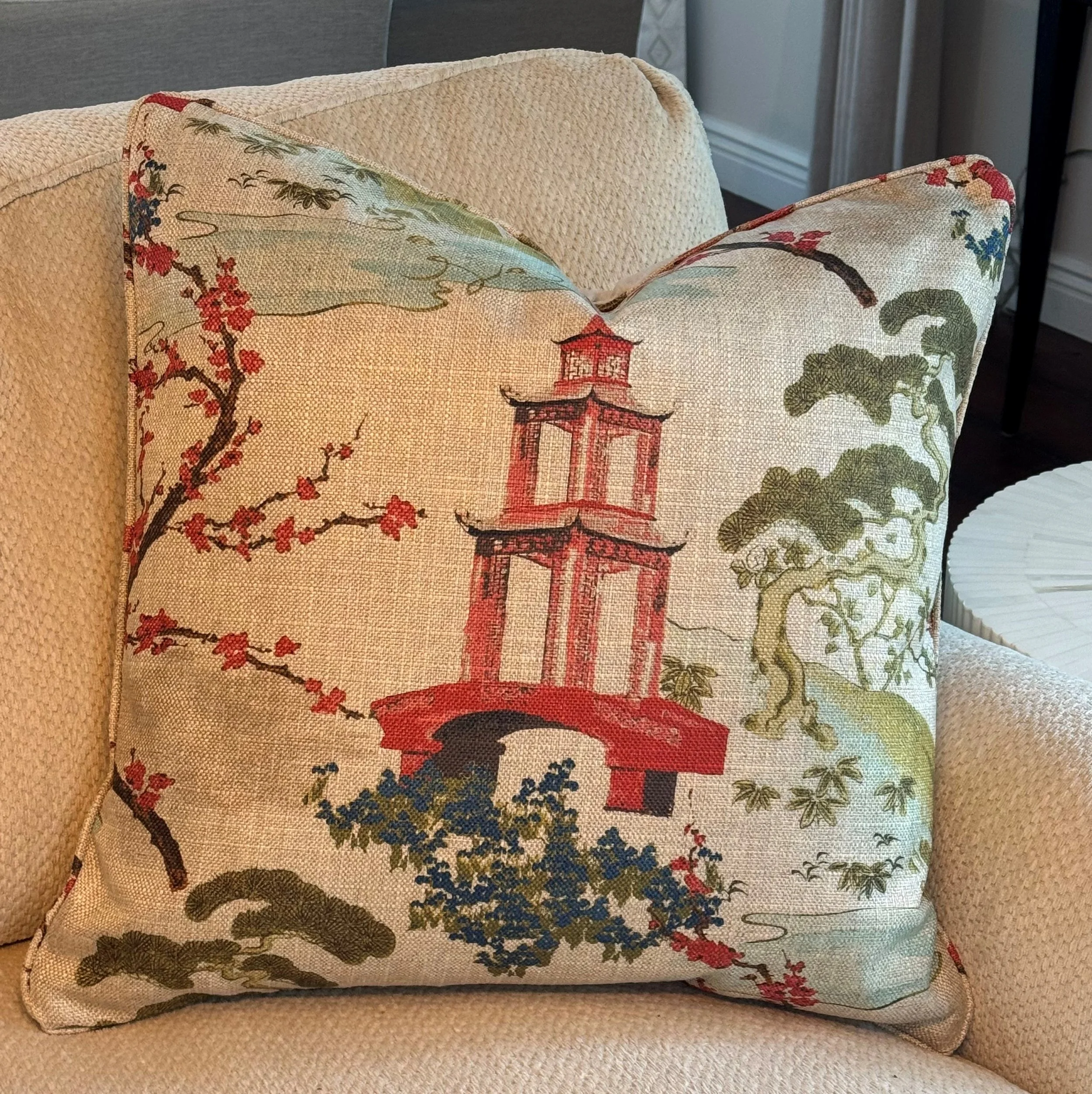 Red Pagoda Linen Square with Feather and Down Insert