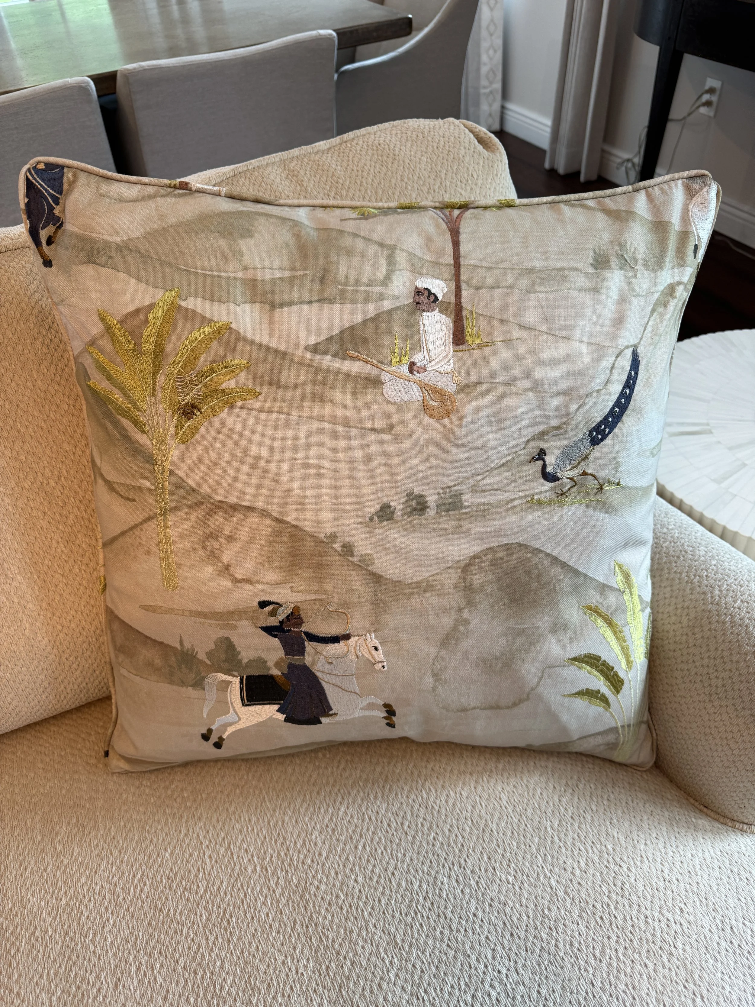 Archer Embroidered Square Pillow with Feather and Down Insert