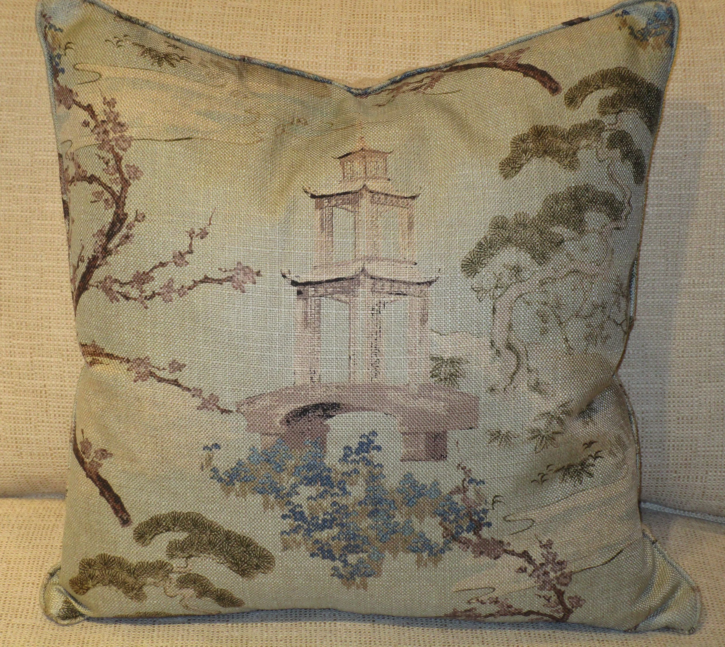 Pagoda Linen Square Pillow with Feather and Down Insert
