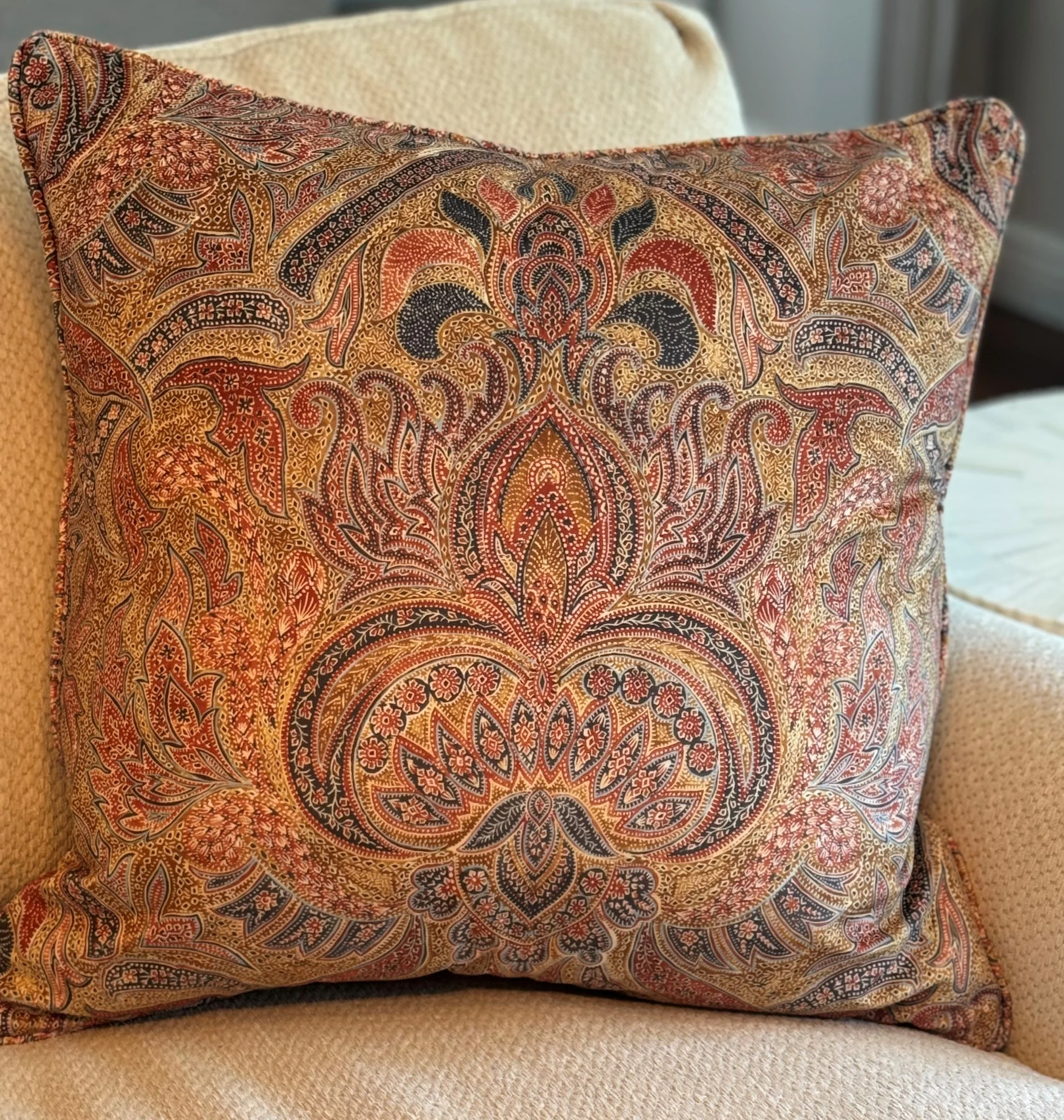 Tumeric Paisley Pillow with Feather and Down Insert