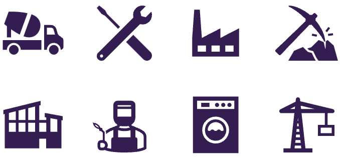 Icons representing industrial services, trades, construction, business services and mining operations, the sectors Paradox Stewardship focuses on acquiring.
