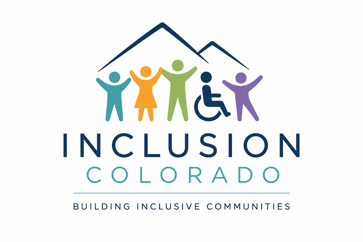 Logo for Inclusion Colorado featuring stylized human figures in various colors, a mountain outline above, and the text 'Inclusion Colorado' with the tagline 'Building Inclusive Communities'.