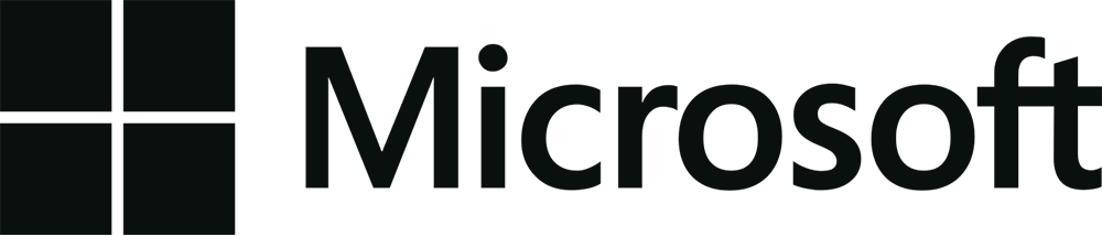 Microsoft logo with four squares and the company name.