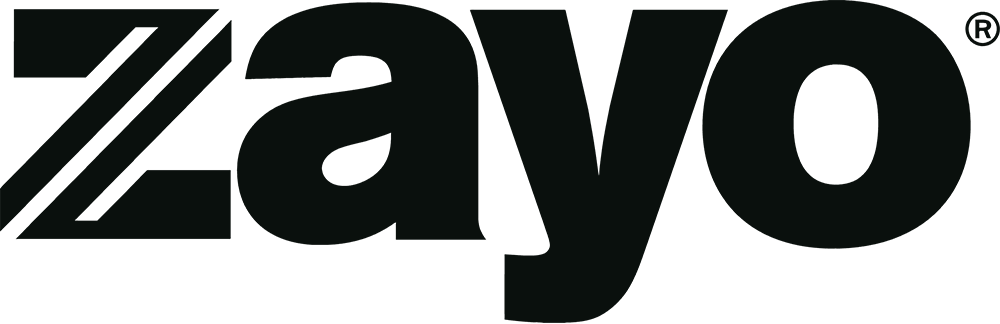 The image shows a large black logo of the brand Zayo on a white background.